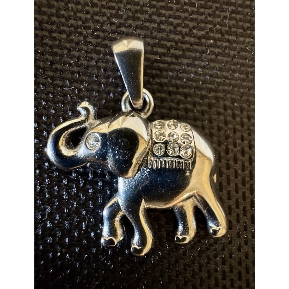 Lucky Trunk-up Elephant Stainless Steel Clear Crystals Jakmel Jewelry Pendant